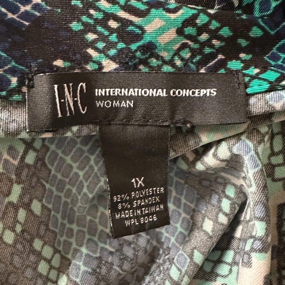 INC International Concepts Green and Blue Shirt Dress - Picture 4 of 4